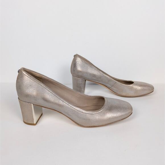 DONALD PLINER Corin Mid-Heel Pumps Beige Shimmer Rounded Toe Women's 8.5 - Picture 4 of 9